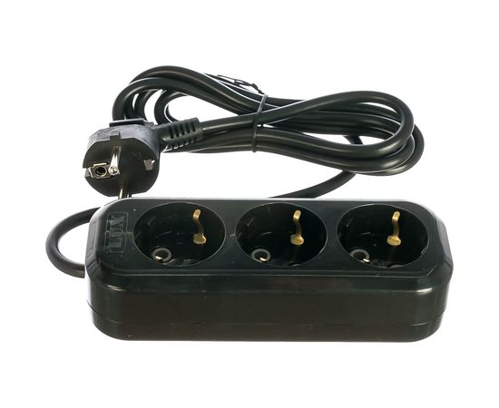 Сетевой удлинитель, черный У3-Е-02 3-местный с з/к, 250В, 16А, 2м LUX 4606400418962 – изображение 3