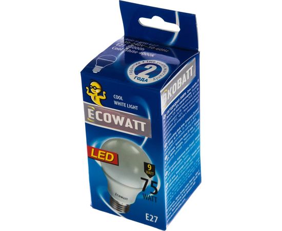 Светодиодная лампа ECOWATT A60 230В 9W 4000K E27 холодный белый свет груша 4606400614845 – изображение 3