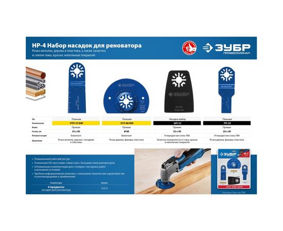 Набор насадок ЗУБР Профессионал НР-4 4 предмета для реноватора 15572 – изображение 3