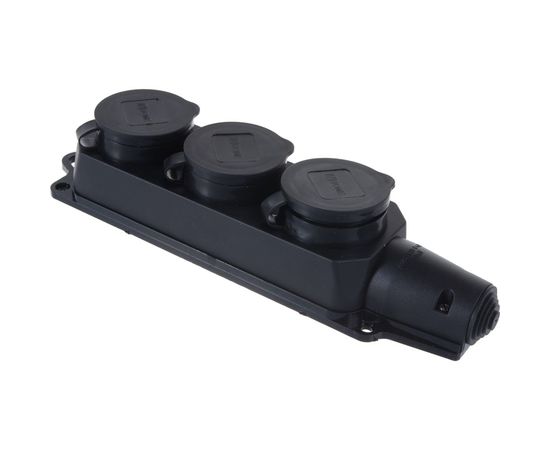 Тройная каучуковая розетка IN HOME с заземлением с заглушками 16А IP44 черная 9323 4690612010281 – изображение 4