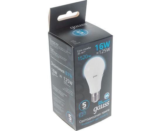 Лампа GAUSS A60 16W 1520lm 6500K E27 LED 1/10/50 102502316 – изображение 4