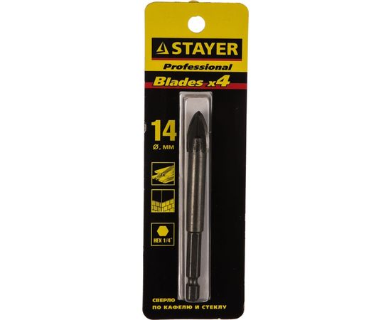 Сверло PROFI 14мм по керамике и стеклу, с четырьмя режущими лезвиями STAYER 2985-14_z*01 – изображение 6