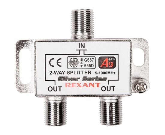 Делитель REXANT ТВ х 2 + 3шт. F BOX 5-1000 МГц Silver 05-6101 – изображение 7