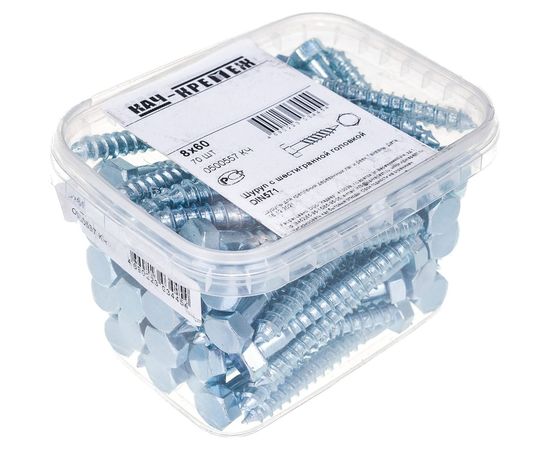 Шуруп с шестигранной головкой Качественный КРЕПЕЖ 8х60, 70 шт. 0500557 КЧ 