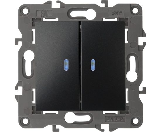 Двойной выключатель с подсветкой ЭРА 14-1105-05 10АХ-250В, IP20, Elegance, антрацит Б0034241 