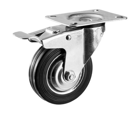 Колесо поворотное c тормозом (100 мм; г/п 70 кг; резина/металл; игольчатый подшипник) ЗУБР 30936-100-B 