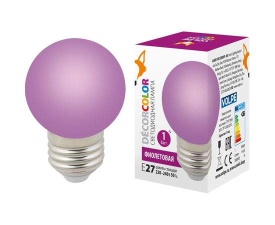 Декоративная светодиодная лампа Volpe LED-G45-1W/PURPLE/E27/FR/С UL-00005652 