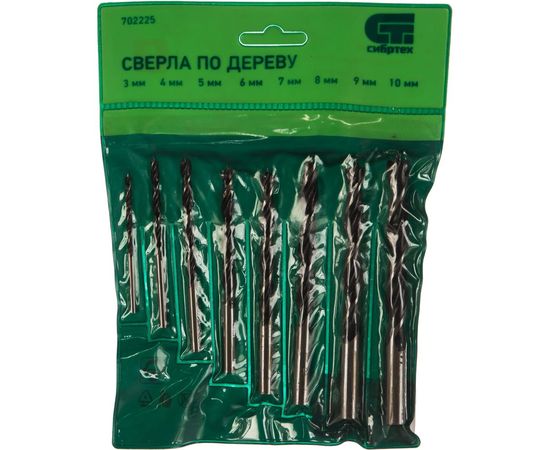 Набор сверл по дереву (3-10 мм; 8 шт.) СИБРТЕХ 702225 