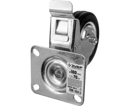 Колесо поворотное c тормозом (100 мм; г/п 70 кг; резина/металл; игольчатый подшипник) ЗУБР 30936-100-B – изображение 2