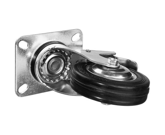 Колесо поворотное c тормозом (100 мм; г/п 70 кг; резина/металл; игольчатый подшипник) ЗУБР 30936-100-B – изображение 3