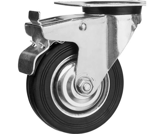 Колесо поворотное c тормозом (100 мм; г/п 70 кг; резина/металл; игольчатый подшипник) ЗУБР 30936-100-B – изображение 4
