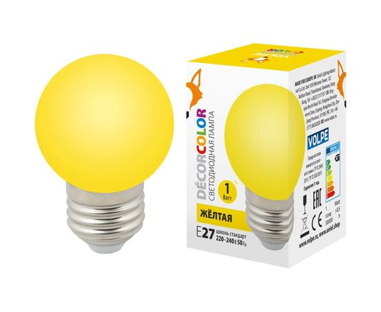 Декоративная светодиодная лампа Volpe LED-G45-1W/YELLOW/E27/FR/С UL-00005649 
