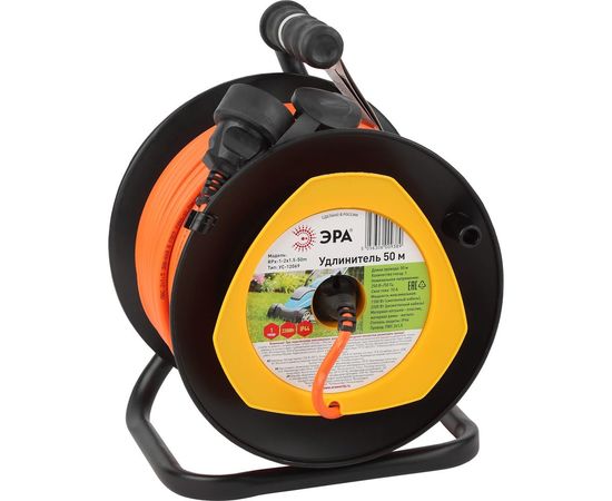 Силовой удлинитель ЭРА RPx-1-2x1.5-50m на пластиковой катушке, без заземления, 1 гнездо, 50 метров, ПВС 2x1.5, 2/36 Б0046835 
