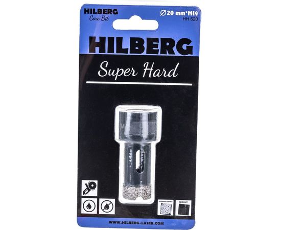 Коронка алмазная по керамике и керамограниту Super Hard (20 мм; M14) Hilberg HH620 