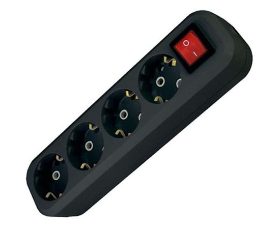 Розеточная колодка TDM 4 гнезда, 2П 3, c выключателем, 16А, 250В, черная SQ1806-0118 