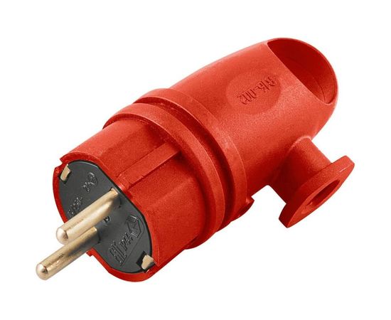 Угловая вилка STEKKER с заземляющим контактом, каучук 250В, 16A, IP44, красная 39253 