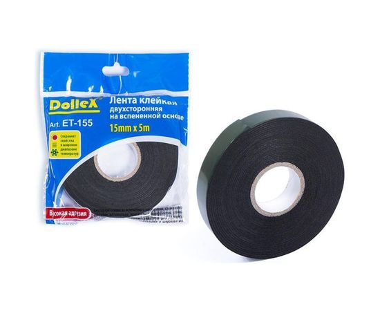 Двухсторонняя монтажная клейкая лента на вспененной основе DolleX 15 мм х 5м ET-155 – изображение 2