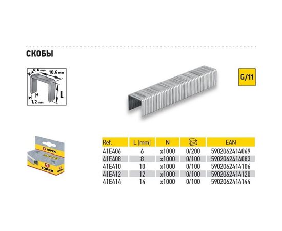 Скобы типа G (10 х 10.6 x 1.2 мм) 1000 шт. TOPEX 41E410 – изображение 7