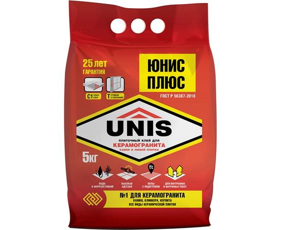 Плиточный клей UNIS Плюс, повыш. прочности 5кг 26219 