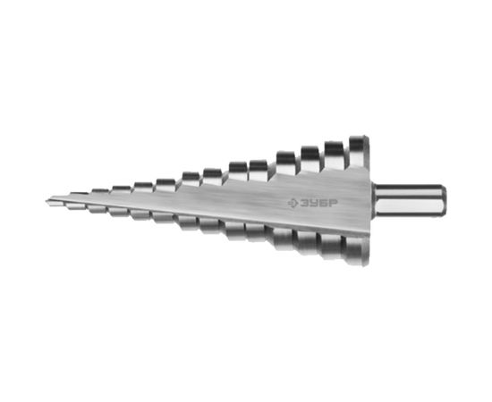 Сверло МАСТЕР ступенчатое по сталям и цветным металлам (6-20 мм; 8 ступеней; L75 мм; 3-х гран.хв. 8 мм) Зубр 29665-6-20-8 