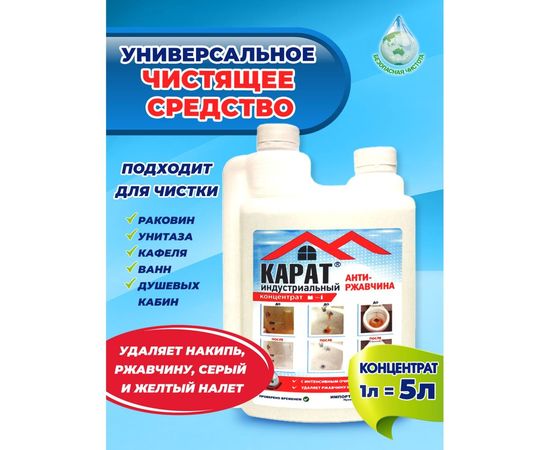 Средство от налета, ржавчины и водного камня КАРАТ концентрат кислотное, двухгорловое, 1 л 4607002304158 – изображение 2