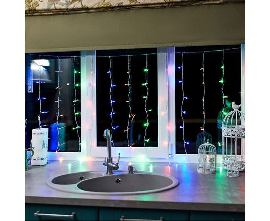 Гирлянда Neon-Night ДОЖДЬ занавес 1.5х1м, прозрачный ПВХ, 96 LED МУЛЬТИКОЛОР IP20 235-029 – изображение 3