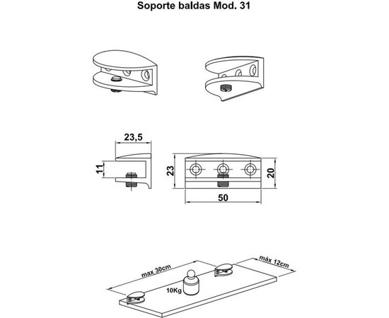 Держатель для стеклянных полок Amig мод. 31 хром 4944 – изображение 5