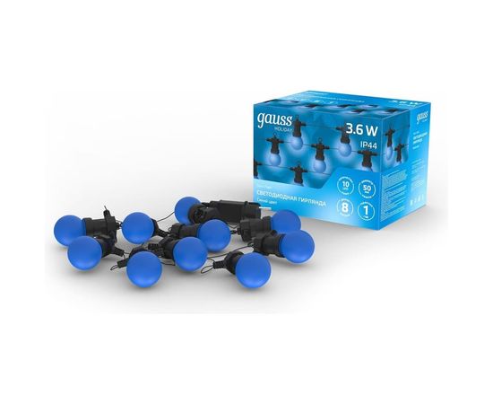 Светодиодная гирлянда Gauss Белт Лайт, серия Holiday, 10 ламп, 7.7 м, IP44, синий, 1/6 HL063 