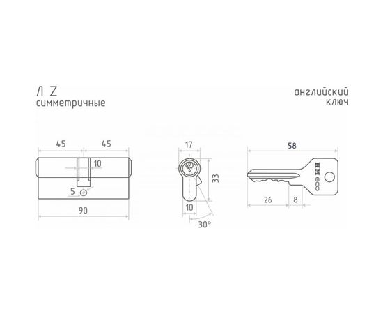 Цилиндровый механизм НОРА-М ЕСО Z Л-90 45-45 хром Х 15421 – изображение 3