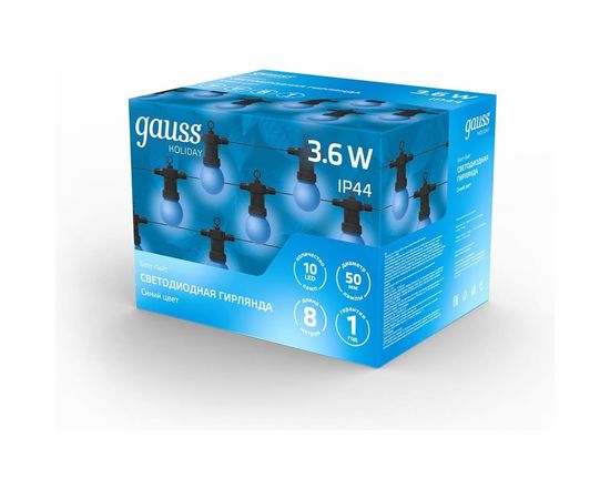 Светодиодная гирлянда Gauss Белт Лайт, серия Holiday, 10 ламп, 7.7 м, IP44, синий, 1/6 HL063 – изображение 4