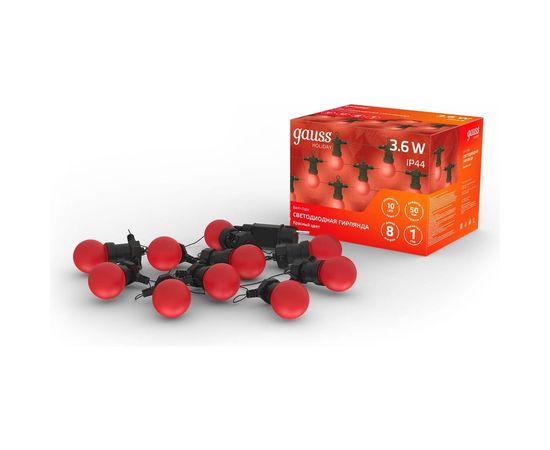 Светодиодная гирлянда Gauss Белт Лайт, серия Holiday, 10 ламп, 7.7 м, IP44, красный, 1/6 HL064 – изображение 4