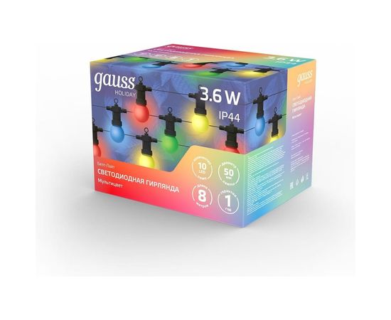 Светодиодная гирлянда Gauss Белт Лайт, серия Holiday, 10 ламп, 7.7 м, IP44, мультицвет, 1/6 HL060 – изображение 6