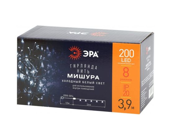 Гирлянда ЭРА ENIN WC LED Мишура 3,9 м белый провод, холодный свет, 220V 24/576 Б0047971 – изображение 7