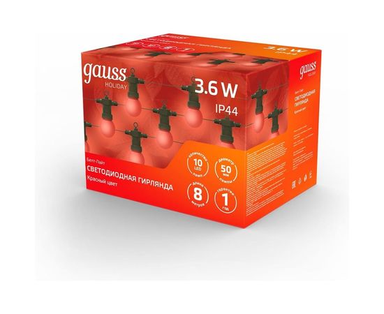Светодиодная гирлянда Gauss Белт Лайт, серия Holiday, 10 ламп, 7.7 м, IP44, красный, 1/6 HL064 – изображение 7
