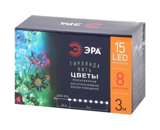 Гирлянда ЭРА ENIN3Z Цветы, LED, Нить, 3 м, мультиколор, 220V, IP20 Б0041896 – изображение 9