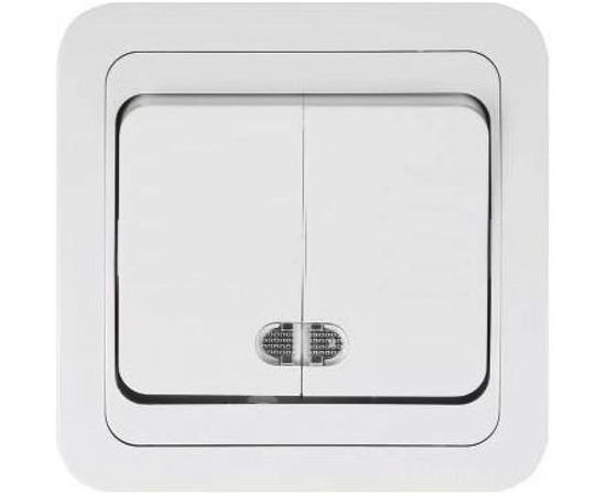 Двухклавишный выключатель с подсветкой, белый Makel Mimoza 12023 