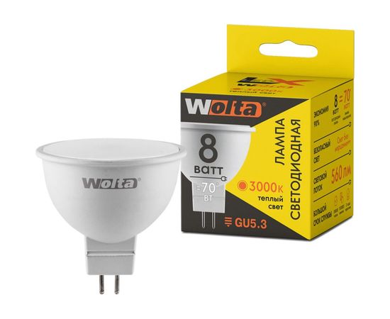 Лампа WOLTA LX MR16 GU5.3 8W 3000K 30YMR16-220-8GU5.3 