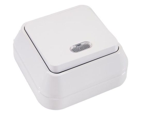 Выключатель Makel белый одноклавишный накладной с подсветкой 45121 