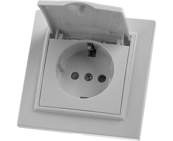 Розетка STEKKER 1-местная с/з с крышкой, 220В, 16А с защитной шторкой, серия Эрна, белая 39052 