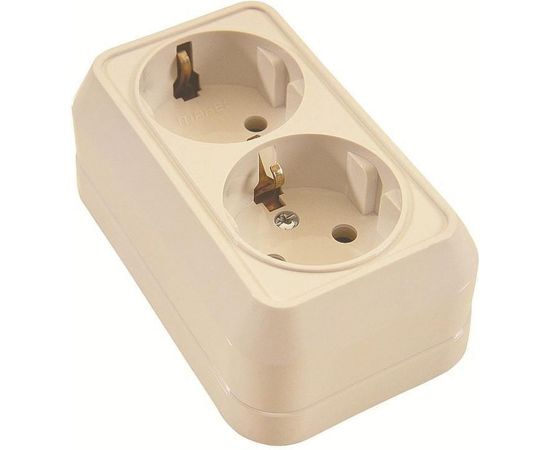 Розетка двойная накладная с заземлением, крем Makel 45282 