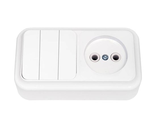 Блок Bylectrica 3 выключателя + розетка ОУ, серия ПРАЛЕСКА, белый, 3В-РЦ-525 