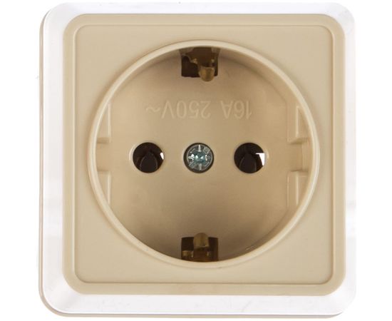 Розетка IEK ОКТАВА, 1 местная c з/к, 16А, наружный, кремовый, ERO11-K33-16-DC 