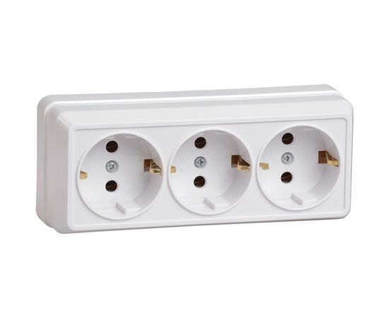 Трехместная розетка IEK РС23-3-ОБ, с заземляющим контактом, 16А, открытой установки, ОКТАВА, белый ERO31-K01-16-DC 