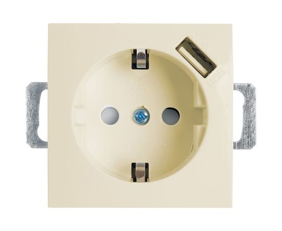 1-местная розетка STEKKER с заземлением, механизм, 250В, 16А, с USB 1А, слоновая кость PST16-9111-02 