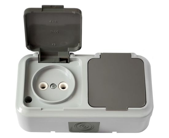 Розетка Bylectrica 2-местная ОУ IP54, серия ПРАЛЕСКА АКВА, серый, РА16-302 03 