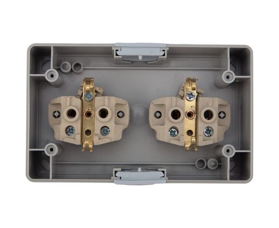 Двойная накладная розетка KRANZ керамика, горизонтальный блок с/з IP54 16А серая KR-78-0614 – изображение 6