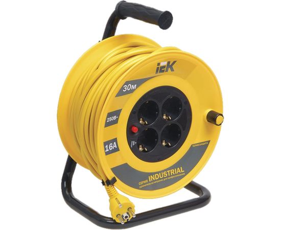 Катушка с термозащитой IEK ""Industrial"" УК30 4 места, 2Р+PЕ, 30м, 3х1,5 мм2 WKP15-16-04-30 