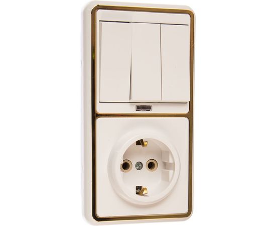 Комбинированный блок скрытой установки Кунцево-Электро БЭЛЛА: 3-клавишный выключатель с подсветкой+розетка с заземляющим контактом БКВР-054 З 5846 