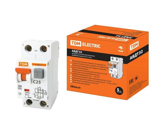 Автоматический выключатель дифференциального тока TDM АВДТ 32 C25 30мА SQ0202-0031 