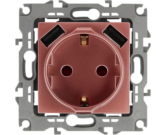 Розетка ЭРА 12410914 2PE 16A 250В, шторки, с 2xUSB 5В 3А, Эра12, медь 10/100/2000 Б0047848 